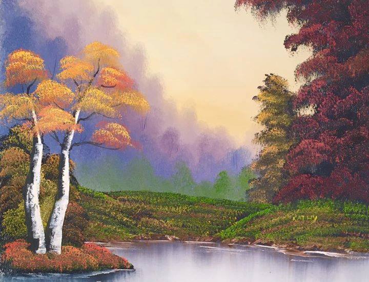 Photo of landscape painting with Fall foliage.