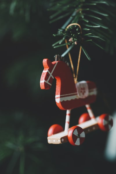 Photo of rocking horse Christmas tree ornament.