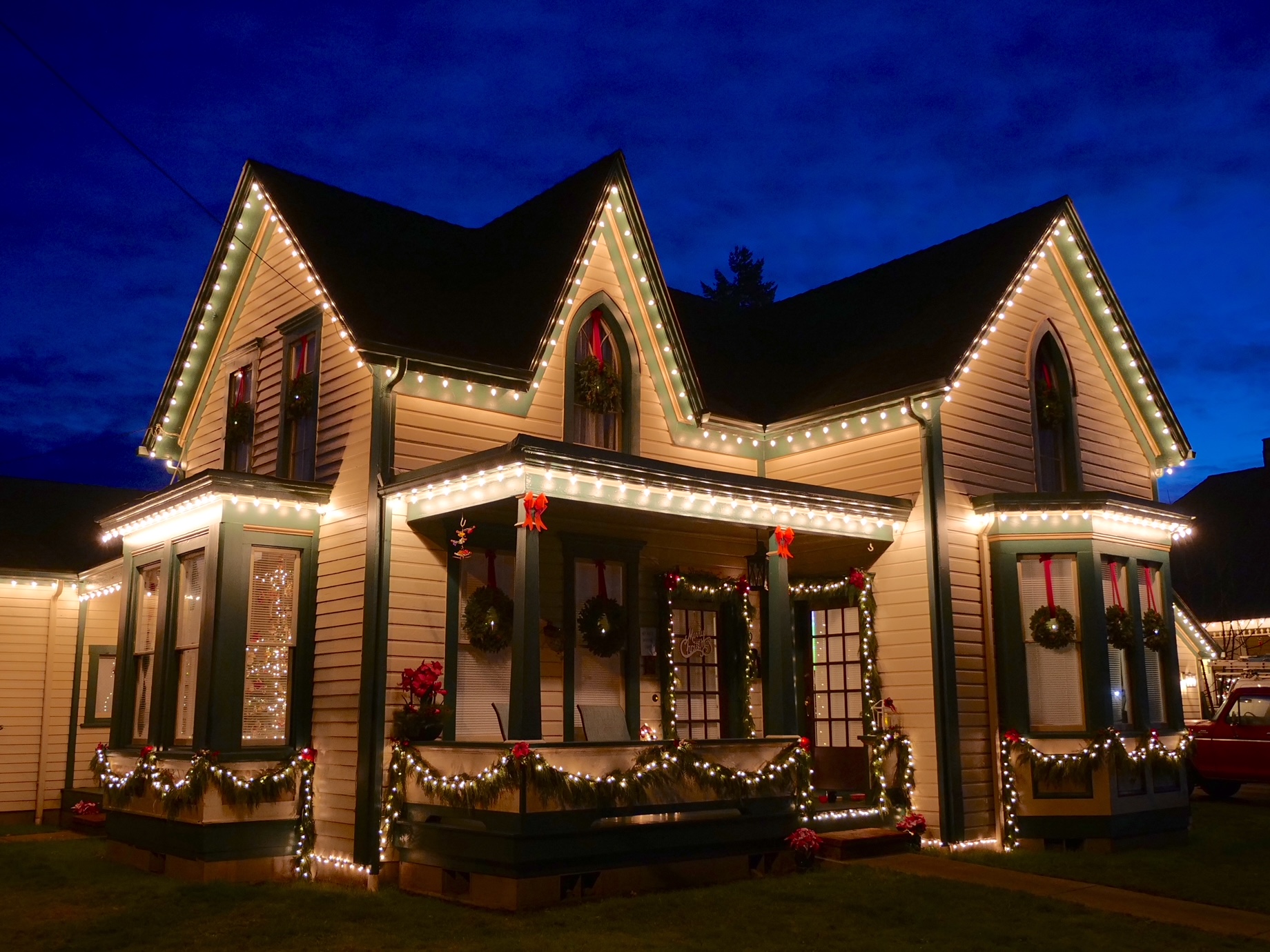 Historic home decorated for the holidays