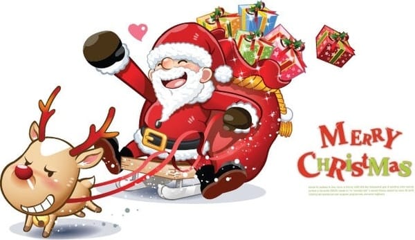 illustration of Santa in sleigh with gifts