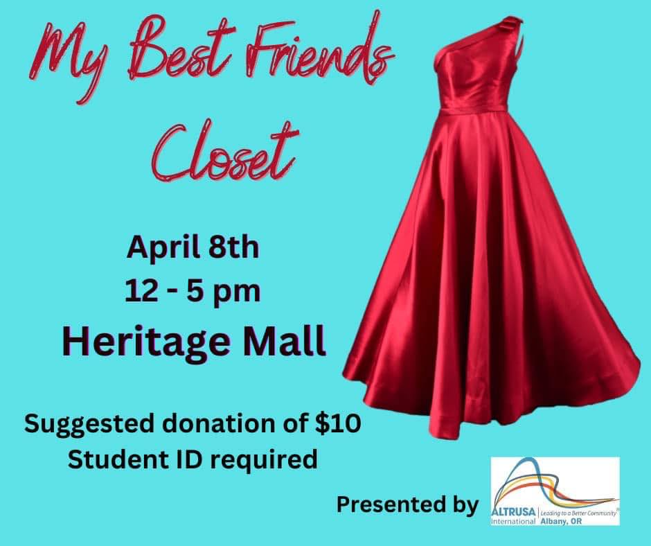 Event Flyer with information and red dress