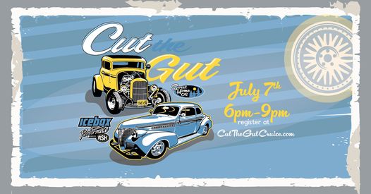 Flyer for Cut the Gut with classic car images