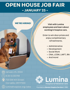 Lumina Open House Job Fair @ Lumina Hospice & Palliative Care | Corvallis | Oregon | United States